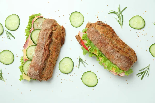 Ciabatta Sandwiches Ingrediënten Witte Achtergrond — Stockfoto