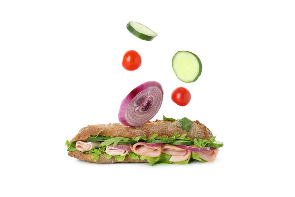 Ciabatta Sandwich Ingredienti Isolati Sfondo Bianco — Foto Stock