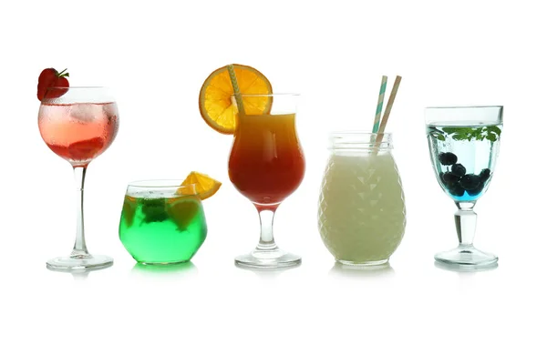Different Summer Cocktails Isolated White Background — Stock Photo, Image