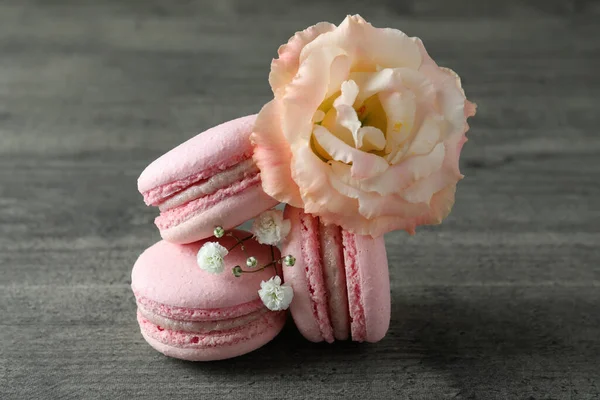 Concept Tasty Dessert Macaroons Gray Textured Table — Stock Photo, Image