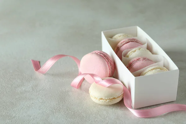 Concept Tasty Dessert Macaroons White Textured Background — Stock Photo, Image