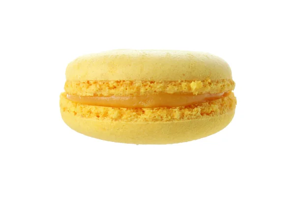 Geel Smakelijke Macaroon Geïsoleerd Witte Achtergrond — Stockfoto