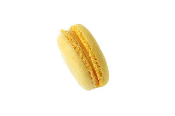 Amarelo Saboroso Macaroon Isolado Fundo Branco — Fotografia de Stock