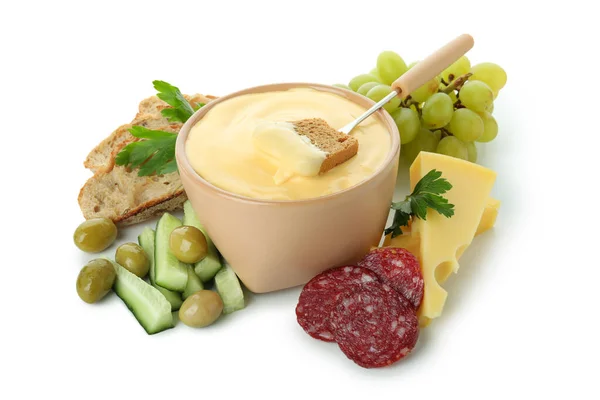 Tasty Cheese Fondue Isolated White Background — Stock Photo, Image