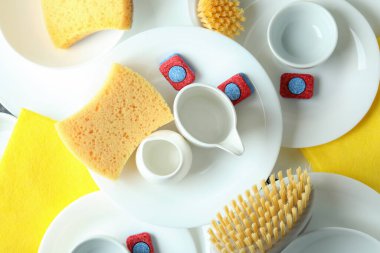 Bulaşık deterjanı konsepti, üst görünüm