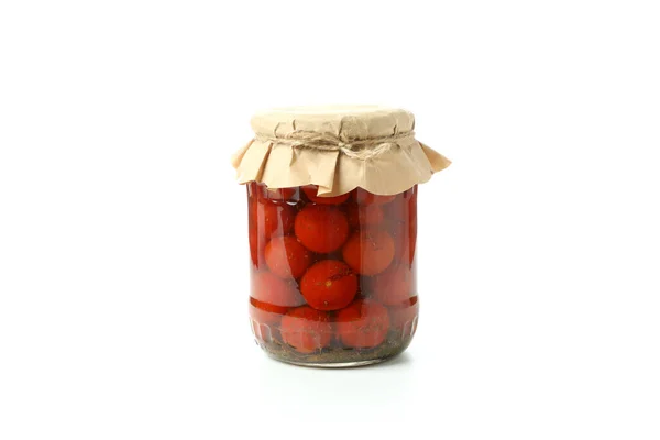 Tarro Tomates Escabeche Aislados Sobre Fondo Blanco — Foto de Stock