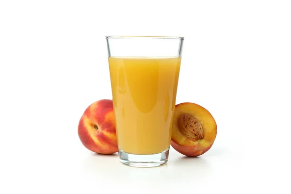 Glass Peach Juice Ingredients Isolated White Background — Stock Photo, Image