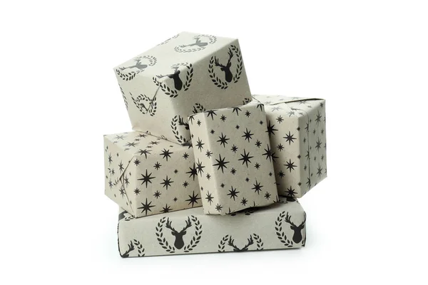 Craft Christmas Boxes Isolated White Background — Stock Photo, Image