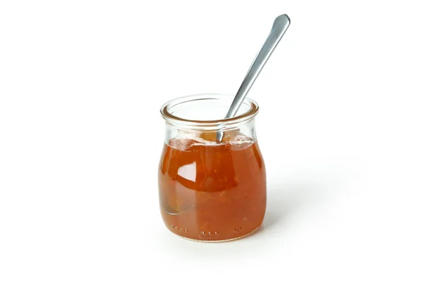 Jar Peach Jam Isolated White Background — Stock Photo, Image