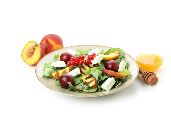 Salat Mit Gegrilltem Pfirsich Isoliert Auf Weißem Hintergrund — Stockfoto