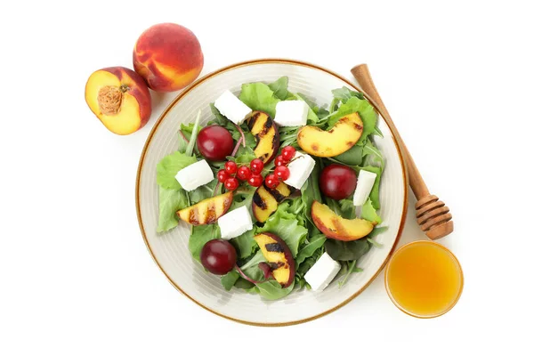 Salada Com Pêssego Grelhado Isolado Sobre Fundo Branco — Fotografia de Stock