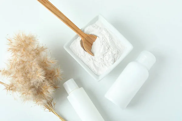 Naturalne Kosmetyki Spa Białym Stole Widok Góry — Zdjęcie stockowe