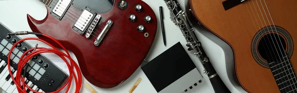 Set Different Musical Instruments White Background — Stock Photo, Image