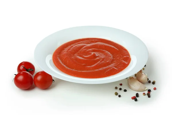 Sopa Espanhola Gazpacho Isolada Sobre Fundo Branco — Fotografia de Stock