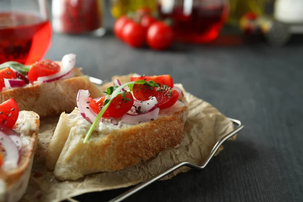 Ízletes Ételek Koncepciója Bruschetta Snackekkel — Stock Fotó