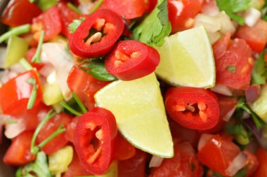 Arka planda Pico de Gallo olan Meksika yemekleri konsepti