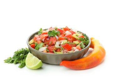 Pico de Gallo kasesi beyaz arkaplanda izole edildi