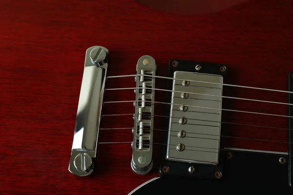 Czerwona Gitara Elektryczna Całym Tle Zbliżenie — Zdjęcie stockowe