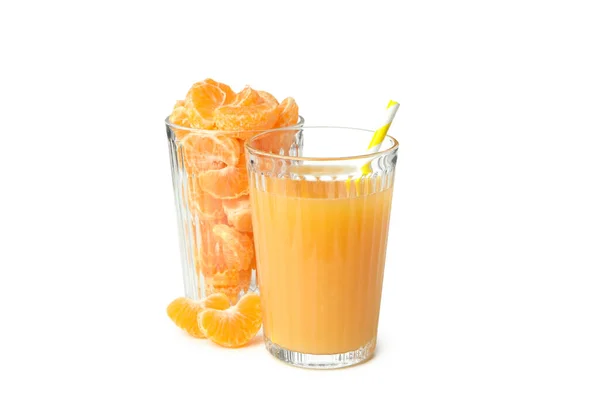 Mandarinjuice Och Ingredienser Isolerade Vit Bakgrund — Stockfoto