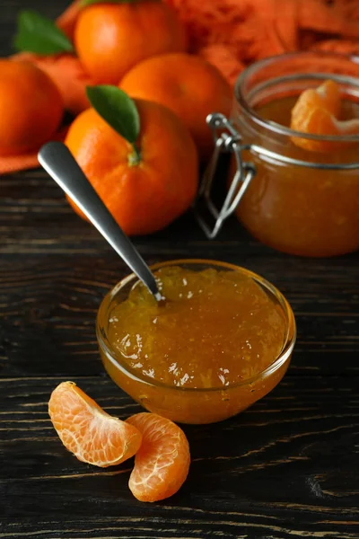 Mandarin Jam Ingredients Rustic Wooden Background — Stock Photo, Image