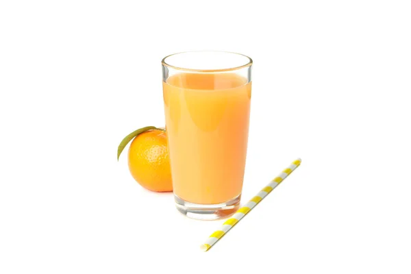 Mandarinensaft Mandarine Und Stroh Isoliert Auf Weißem Hintergrund — Stockfoto