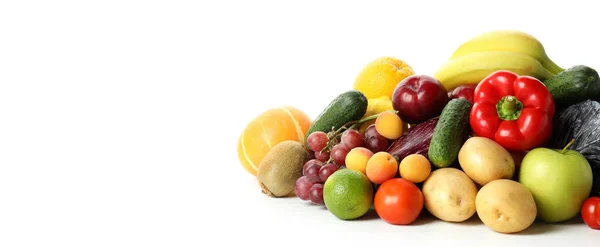 Diferentes Vegetais Frutas Isoladas Fundo Branco — Fotografia de Stock