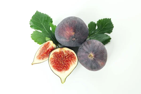 Fig Com Folhas Isoladas Sobre Fundo Branco — Fotografia de Stock