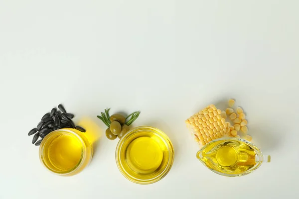 Set Diferentes Aceites Sobre Fondo Blanco — Foto de Stock