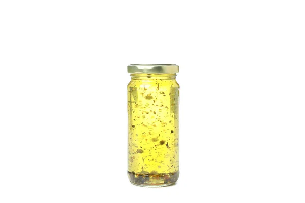 Glass Jar Oil Isolated White Background — Stock Photo, Image