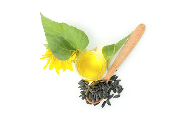 Jar Sunflower Oil Ingredients Isolated White Background — Stock Photo, Image