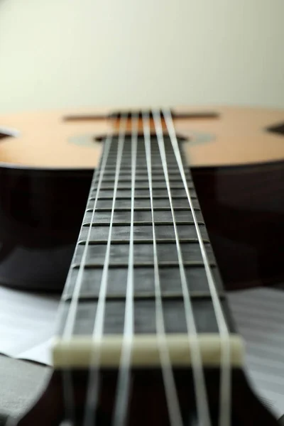 Klasyczna Gitara Arkusz Muzyczny Zbliżenie Selektywne Skupienie — Zdjęcie stockowe