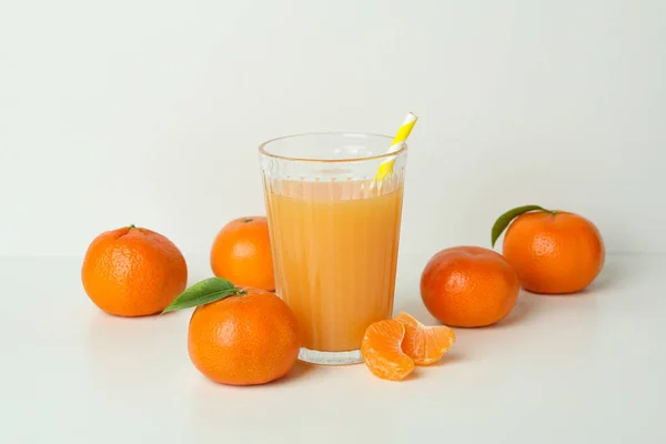 Glass Mandarin Juice Ingredients White Background — Stock Photo, Image