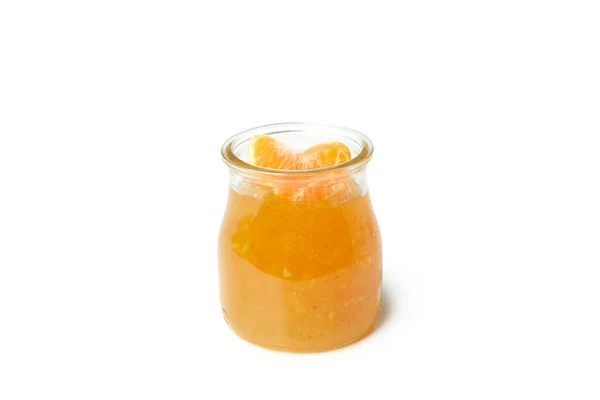 Pot Verre Confiture Mandarine Isolé Sur Fond Blanc — Photo