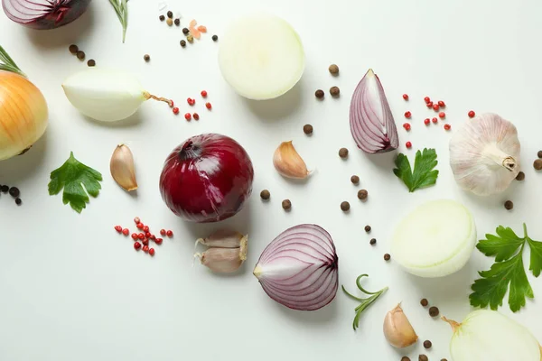 Légumes Épicés Sur Fond Blanc Vue Dessus — Photo