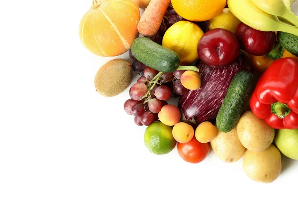 Différents Légumes Fruits Isolés Sur Fond Blanc — Photo