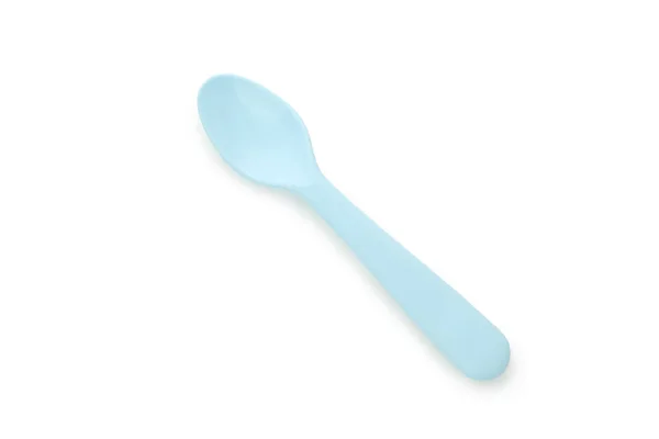 白色背景上隔离的单个塑料勺子 — 图库照片