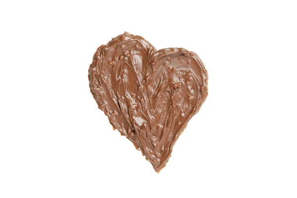 Beyaz Arka Planda Izole Edilmiş Kalp Şeklinde Çikolata Ezmesi — Stok fotoğraf