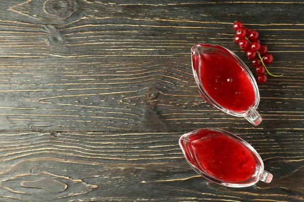 Sauce Boats Cranberry Sauce Cranberry Wooden Background — Stock Photo, Image