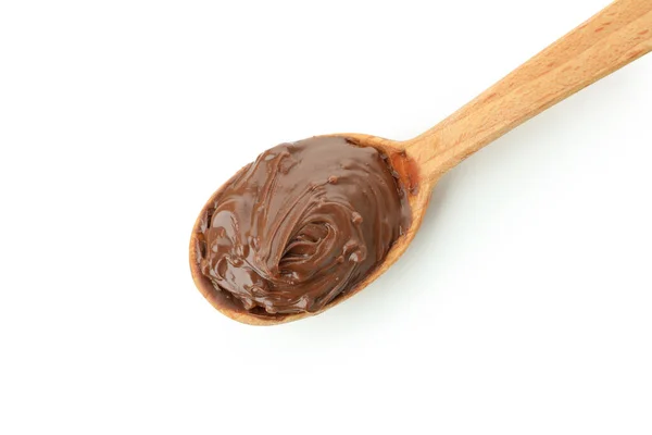 배경에 초콜릿 반죽을 숟가락 — 스톡 사진