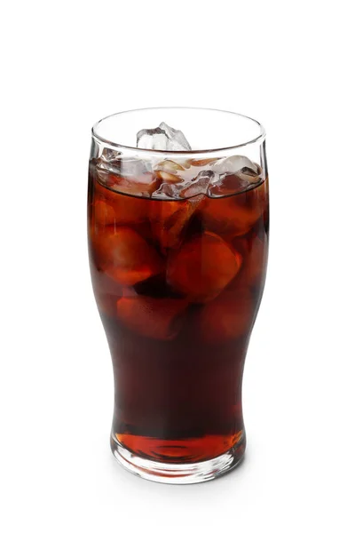Glas Cola Mit Eis Isoliert Auf Weißem Hintergrund — Stockfoto