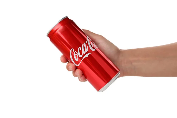 Odessa Ukraine September 2021 Female Hand Holds Coca Cola Can — Stock Photo, Image