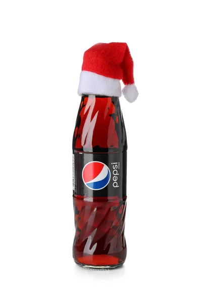 Odessa Ukraina September 2021 Pepsi Flaska Med Santa Hatt Isolerad — Stockfoto