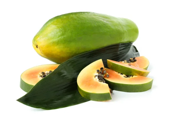 Färsk Mogen Papaya Isolerad Vit Bakgrund — Stockfoto