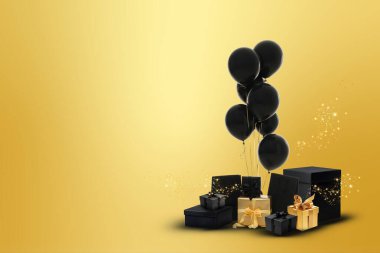 Siyah balonlu ve şık hediyeli altın zemin