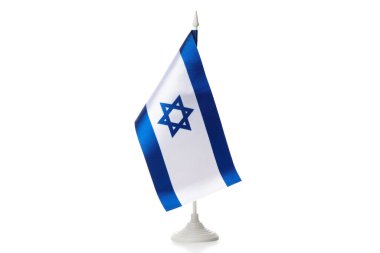 Israel flag on a white stand with blue and white colors, isolated, PNG