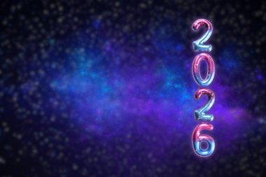 Parlak ve neşeli 2026 rakamları yıldızlı bir gecede parlıyor.