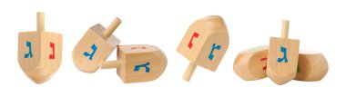 Set, renkli İbrani harfli dreidler beyaz, izole, PNG