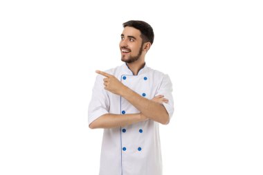 Şef mutfakta pozitiflik yayıyor, beyazda izole edilmiş, PNG