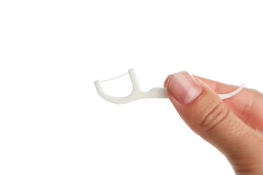 Diş hijyeni için özel bir diş ipi kullanımı, izole edilmiş, PNG