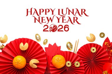 Ay Yeni Yıl Şenlik Dekorasyonu ve Sembolleri, izole edilmiş, PNG